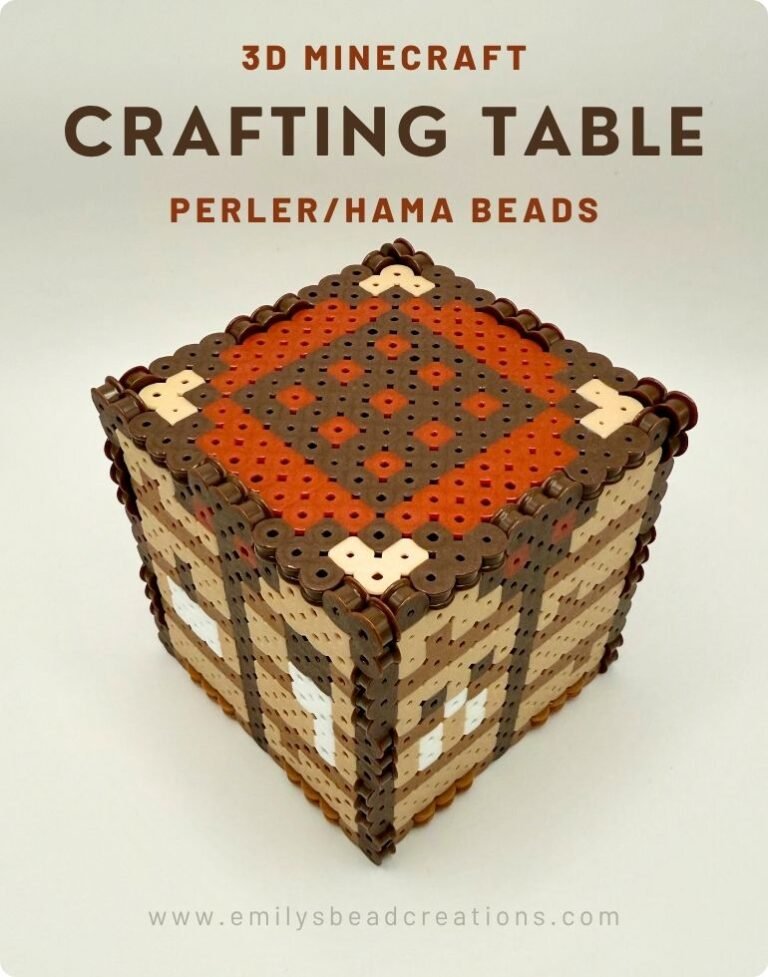 3D Minecraft Crafting Table Perler Bead Pattern - Emily's Bead Creations